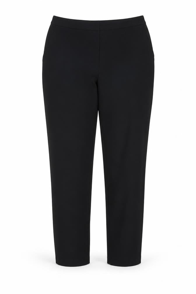 Front view of ASOS women’s black polyester trousers, size UK 12, regular zip