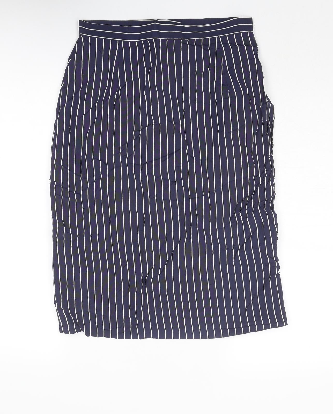 St Michael Womens Blue Striped Viscose Straight & Pencil Skirt Size 14 Zip