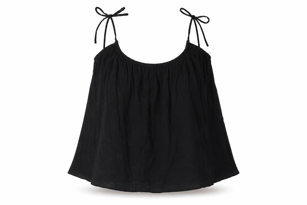 H&M Womens Black Cotton Camisole Tank Size S Scoop Neck - Tie Strap Detail