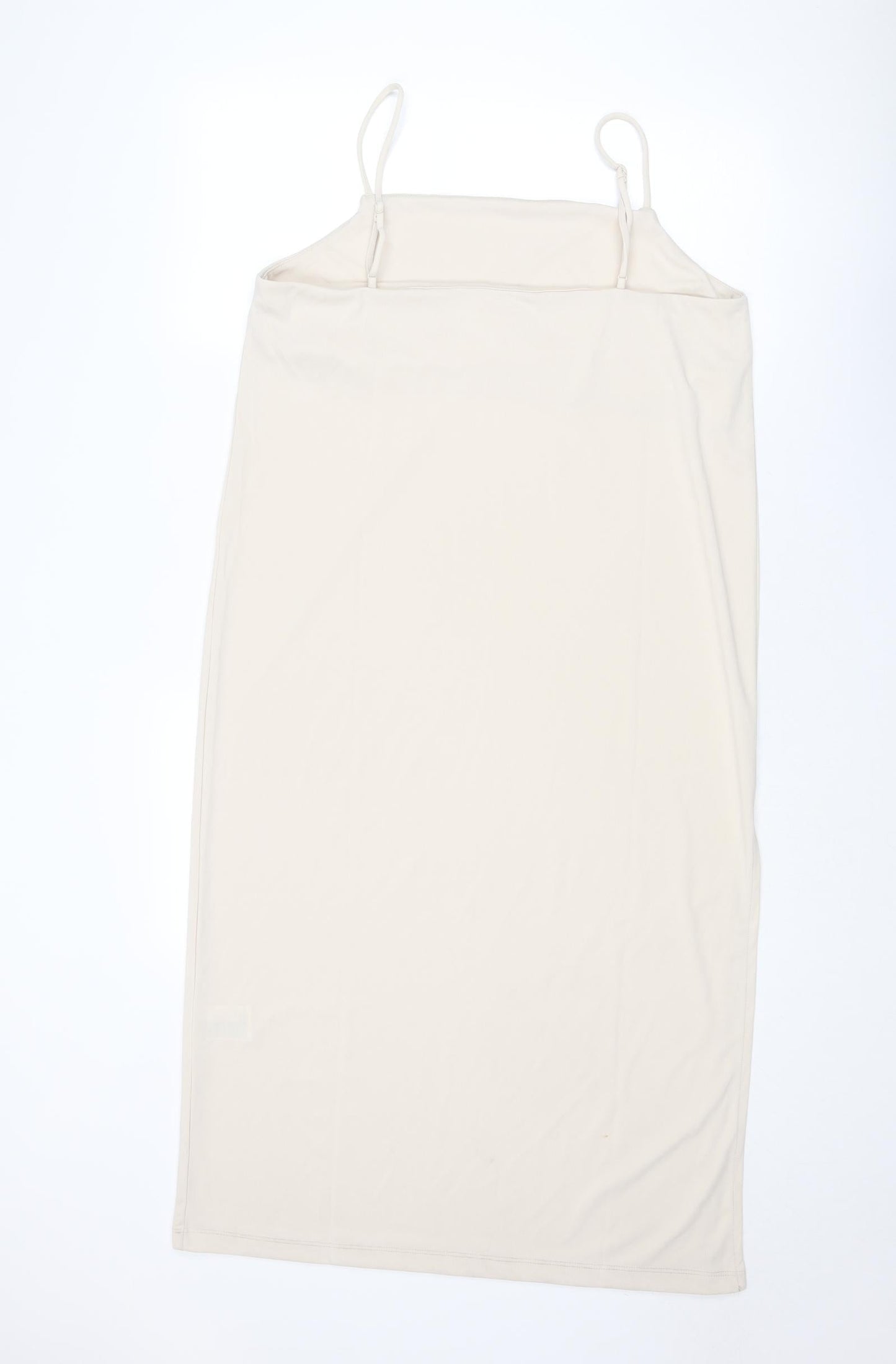 H&M Womens Beige Polyester Slip Dress Size M Cowl Neck Pullover