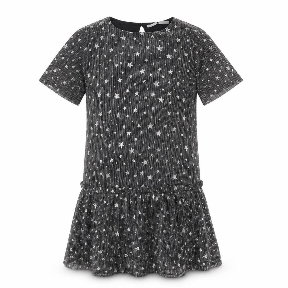 Very Girls Silver Geometric Polyester Shift Size 13 Years Boat Neck Button - Star Print