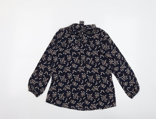 Popsoda Womens Blue Geometric Polyester Basic Blouse Size 8 Round Neck