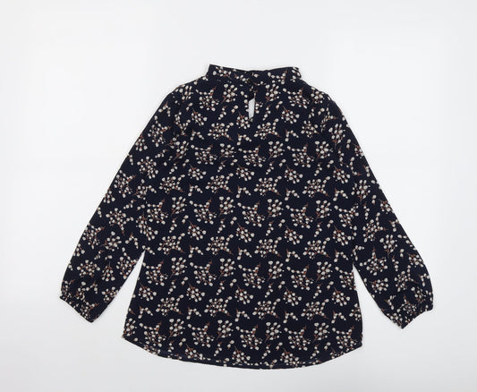 Popsoda Womens Blue Geometric Polyester Basic Blouse Size 8 Round Neck