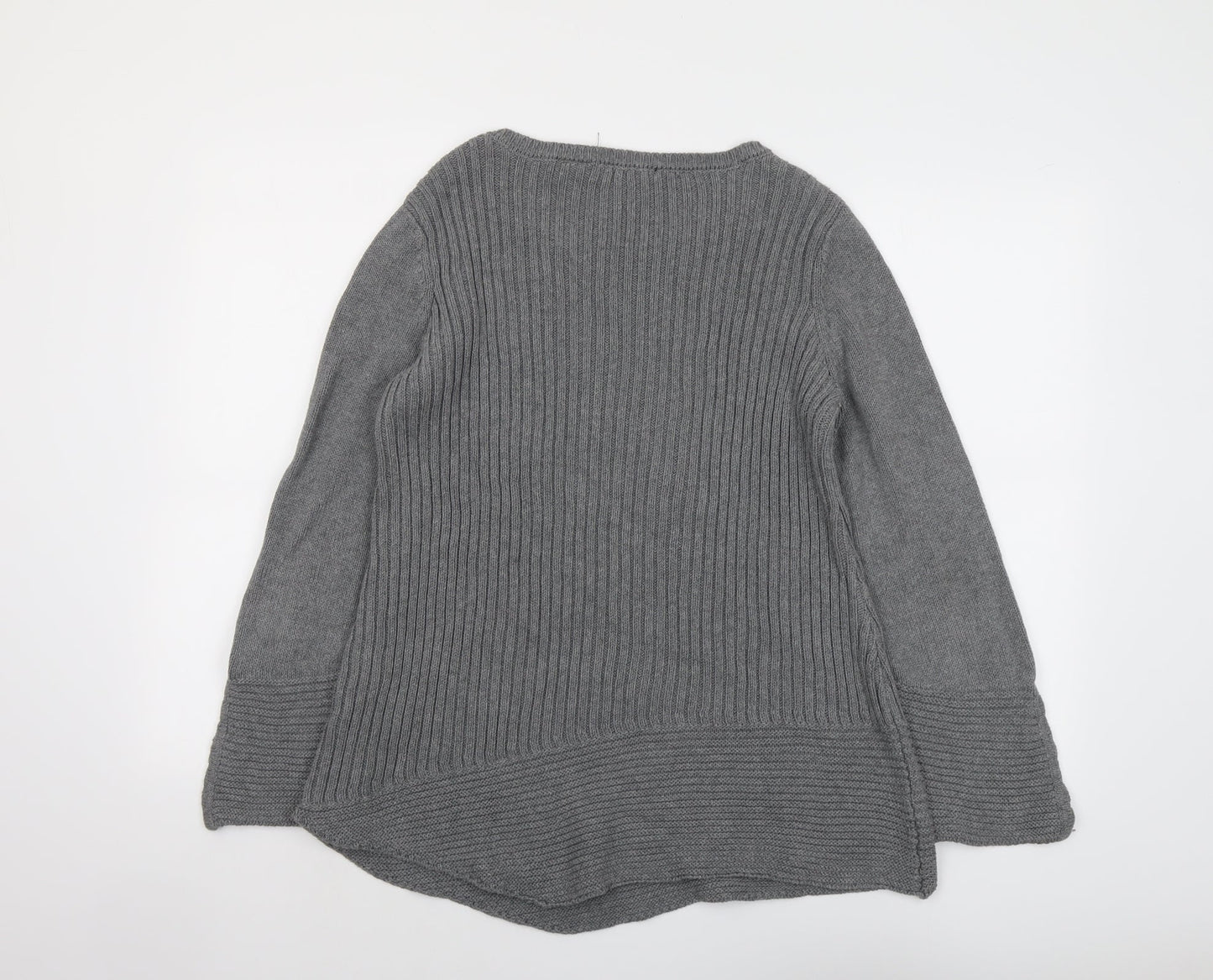 Heather B Womens Grey Round Neck Cotton Pullover Jumper Size L