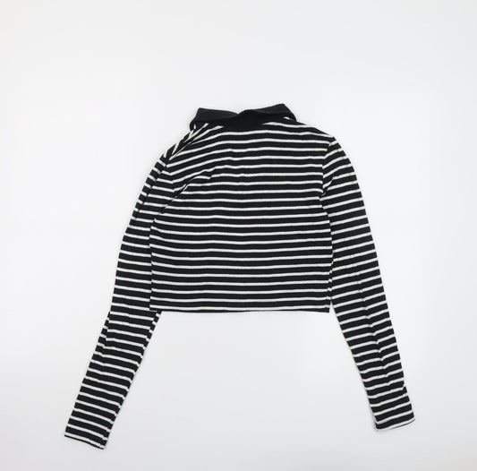 VERO MODA Womens Black Striped Cotton Cropped T-Shirt Size XS Collared