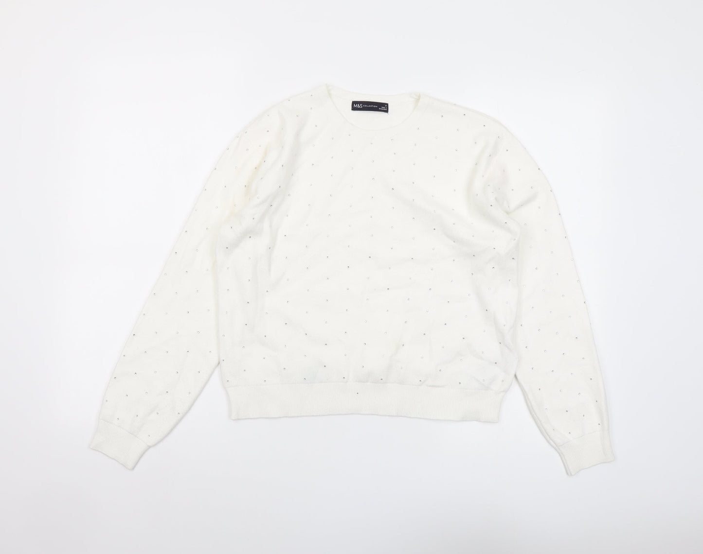Marks and Spencer Womens Ivory Round Neck Viscose Pullover Jumper Size M