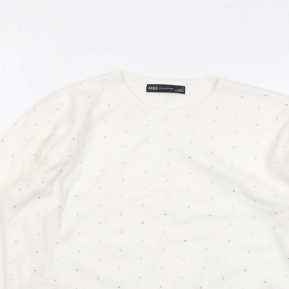 Marks and Spencer Womens Ivory Round Neck Viscose Pullover Jumper Size M