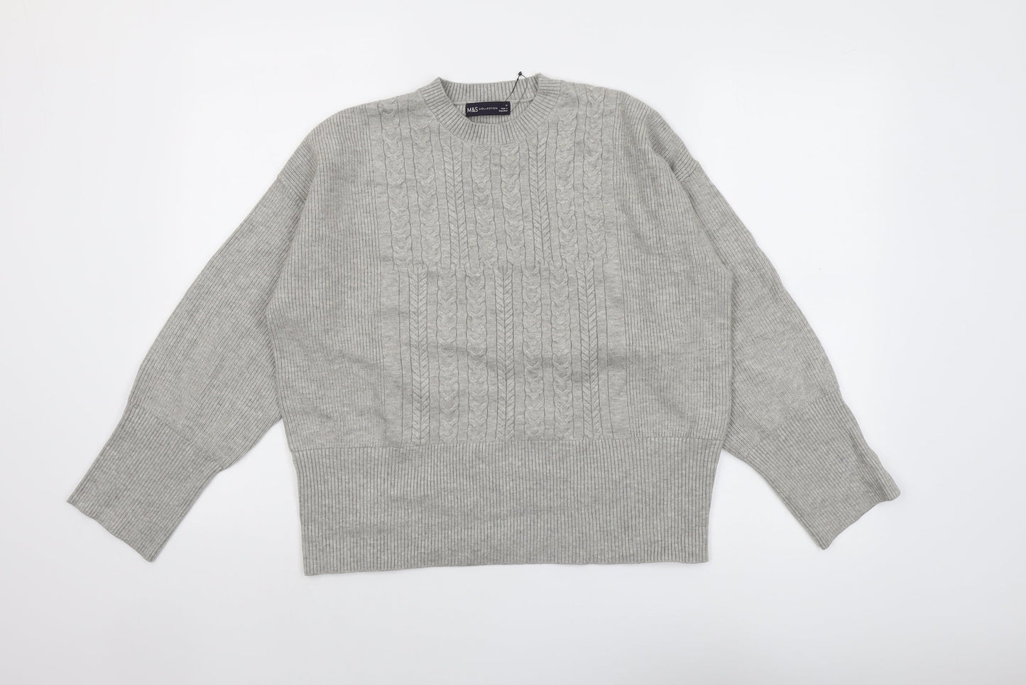 Marks and Spencer Womens Grey Round Neck Viscose Pullover Jumper Size M