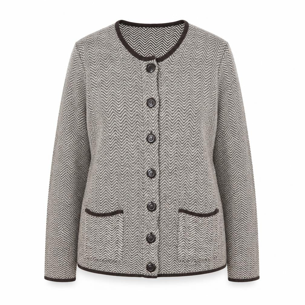 BHS Womens Beige Round Neck Geometric Acrylic Cardigan Jumper Size 16
