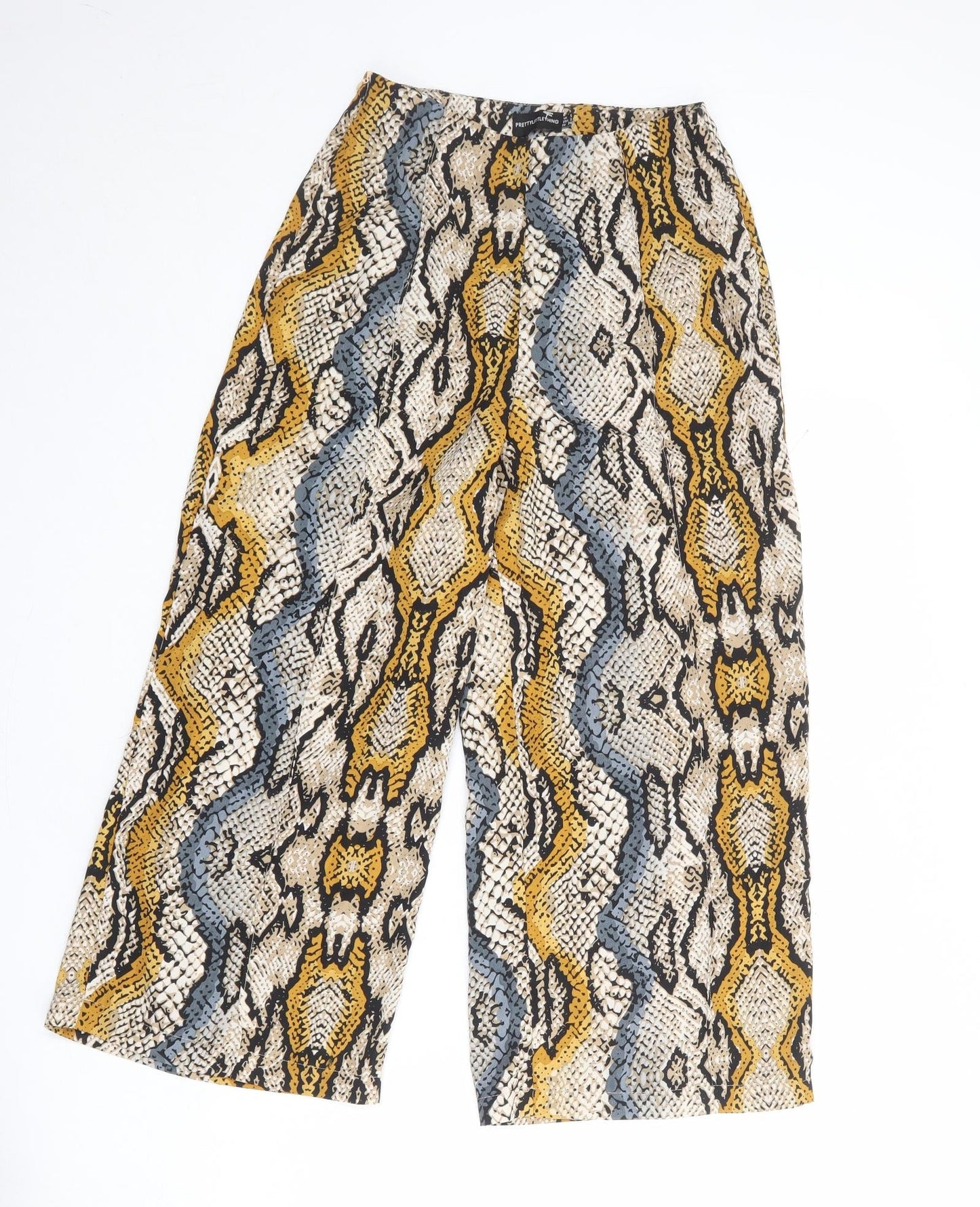 PRETTYLITTLETHING Womens Multicoloured Animal Print Polyester Trousers Size 6 Regular Zip - Snakeskin Pattern