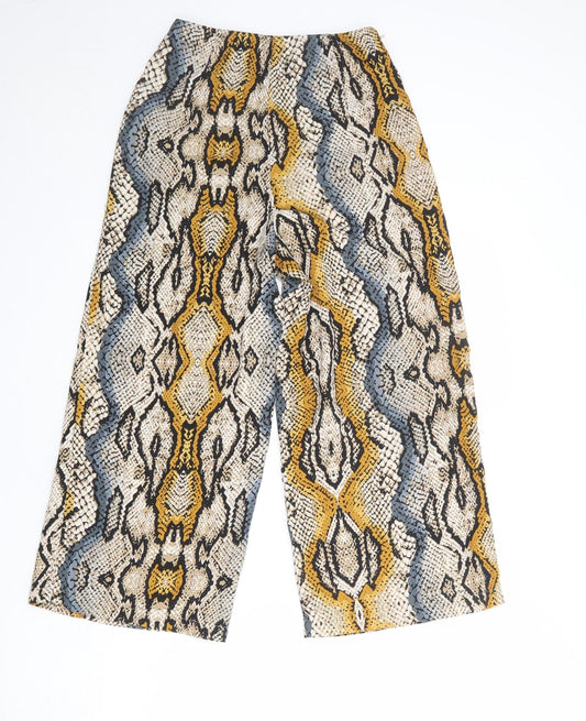PRETTYLITTLETHING Womens Multicoloured Animal Print Polyester Trousers Size 6 Regular Zip - Snakeskin Pattern
