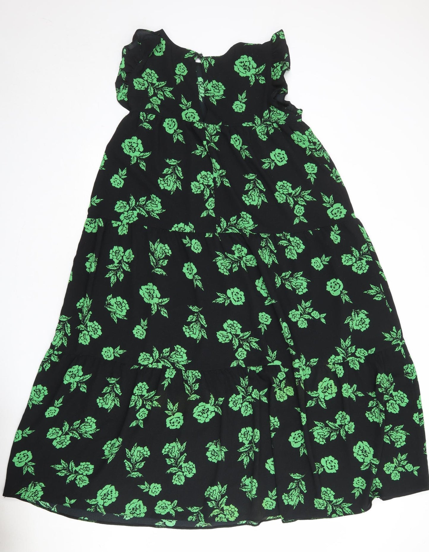 ASOS Womens Black Floral Polyester A-Line Size 12 Round Neck Button