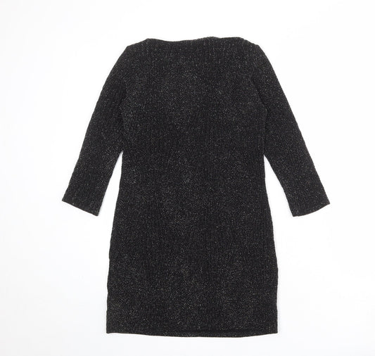 Wallis Womens Black Geometric Nylon A-Line Size XS Round Neck Pullover
