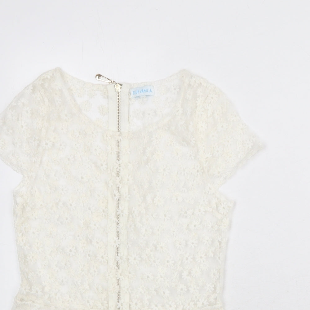 Blue Vanilla Womens White Cotton Basic Blouse Size S Boat Neck