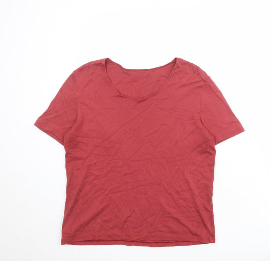 St Michael Womens Red Cotton Basic T-Shirt Size 16 Boat Neck - Ribbed