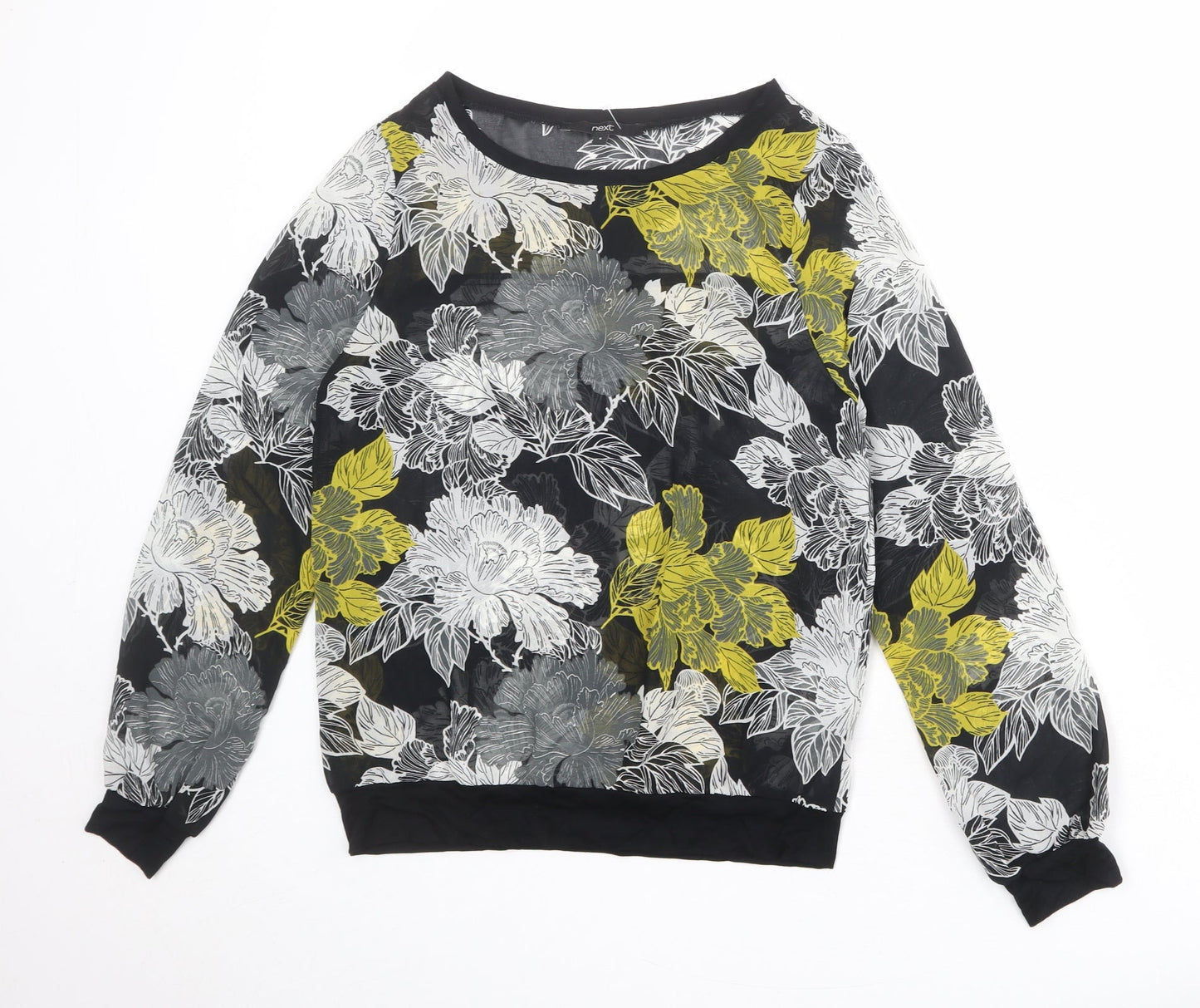 NEXT Womens Black Floral Polyester Basic Blouse Size 6 Boat Neck