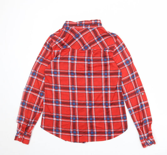 Passport Womens Red Plaid Polyester Basic Button-Up Size M Collared