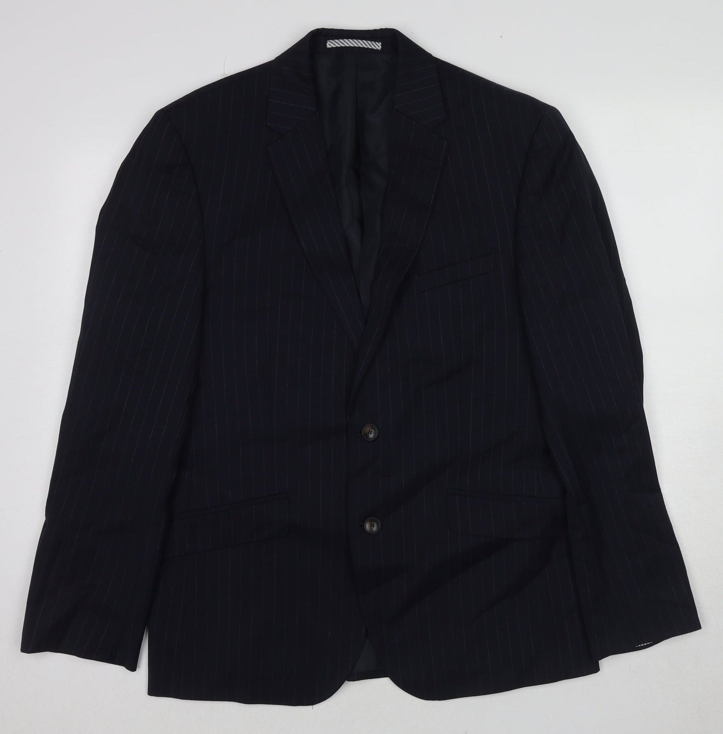 Marks and Spencer Mens Blue Striped Wool Jacket Suit Jacket Size 42 Regular