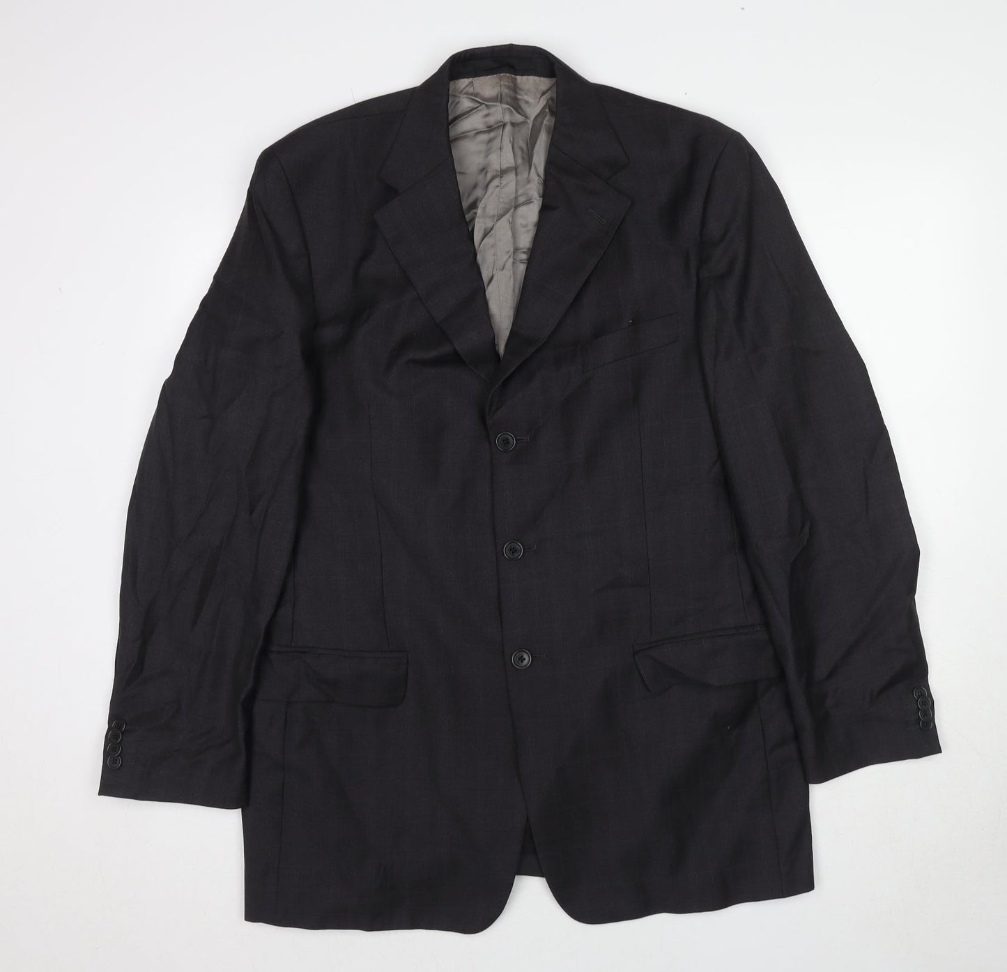 Marks and Spencer Mens Grey Plaid Wool Jacket Suit Jacket Size 42 Regular