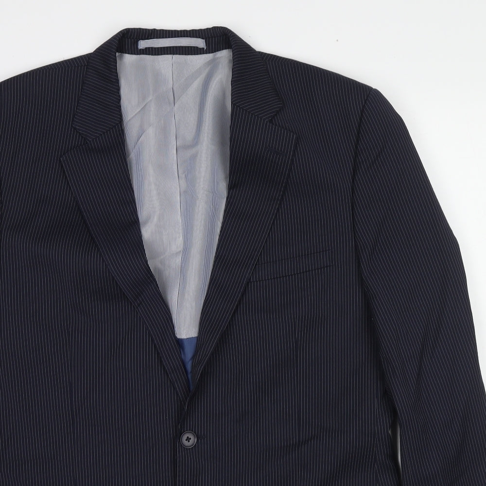 Marks and Spencer Mens Blue Striped Wool Jacket Suit Jacket Size 40 Regular