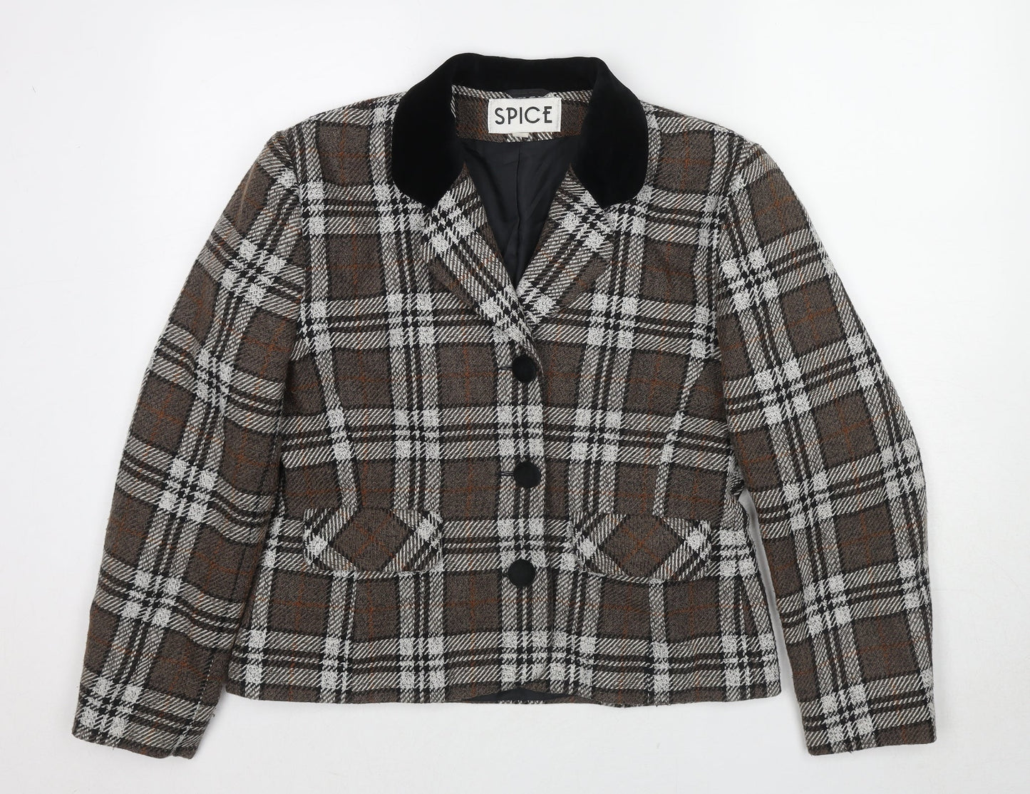 Spice Womens Brown Plaid Jacket Blazer Size 16 Buckle