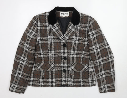Spice Womens Brown Plaid Jacket Blazer Size 16 Buckle
