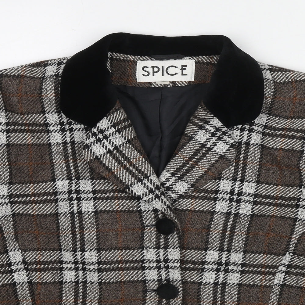 Spice Womens Brown Plaid Jacket Blazer Size 16 Buckle