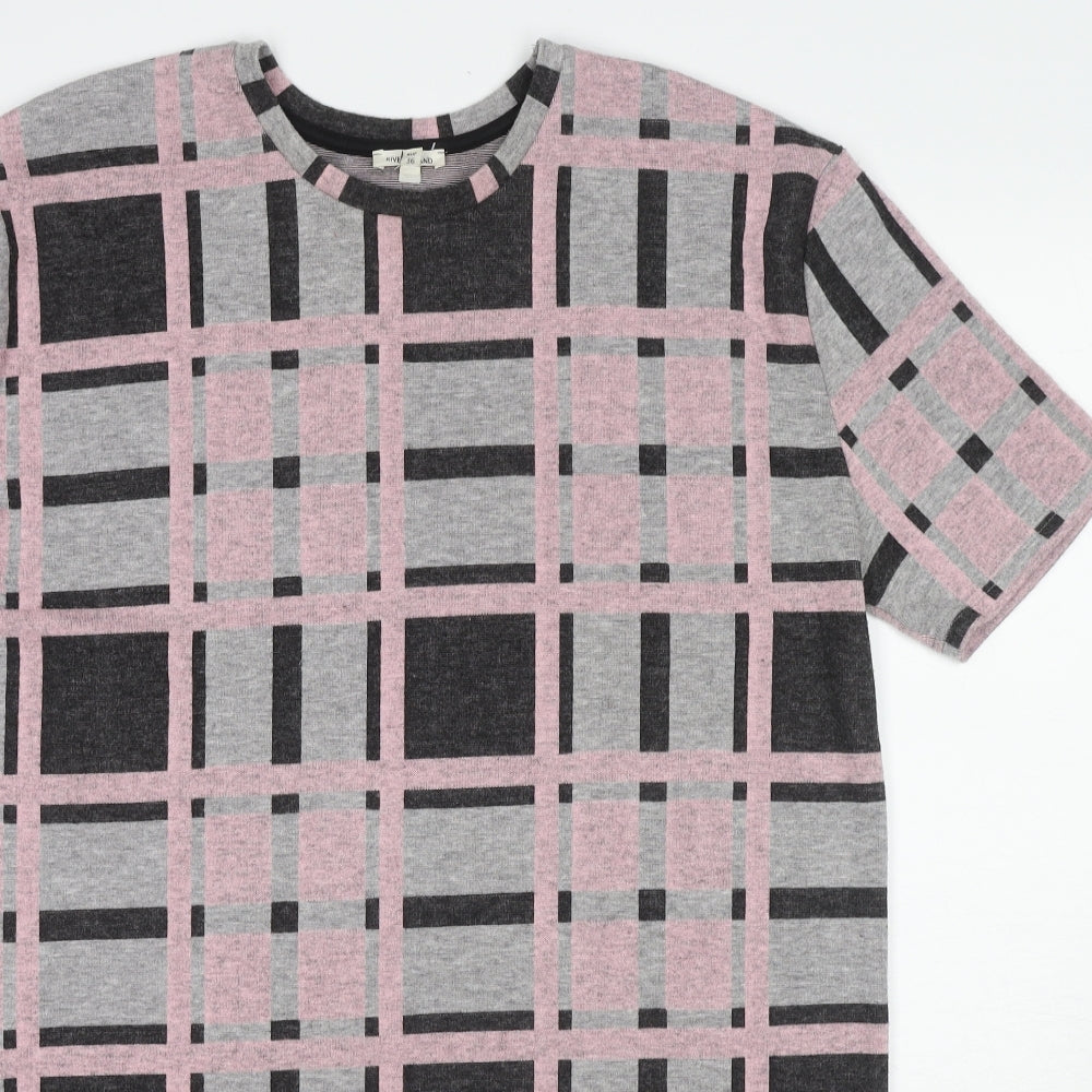 River Island Womens Multicoloured Plaid Polyester T-Shirt Dress Size 10 Round Neck Pullover