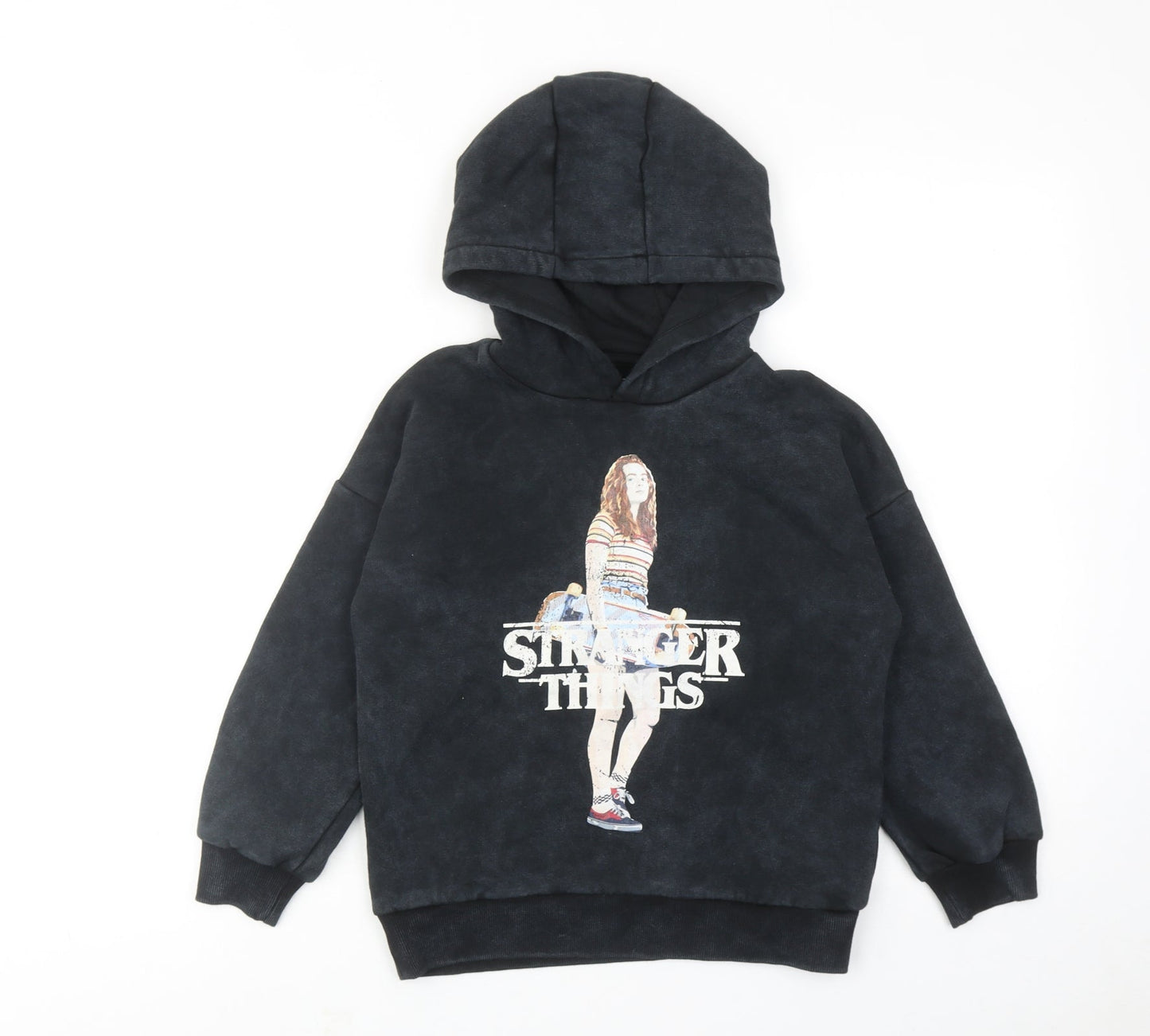 Stranger Things Boys Black Cotton Pullover Hoodie Size 7-8 Years Pullover