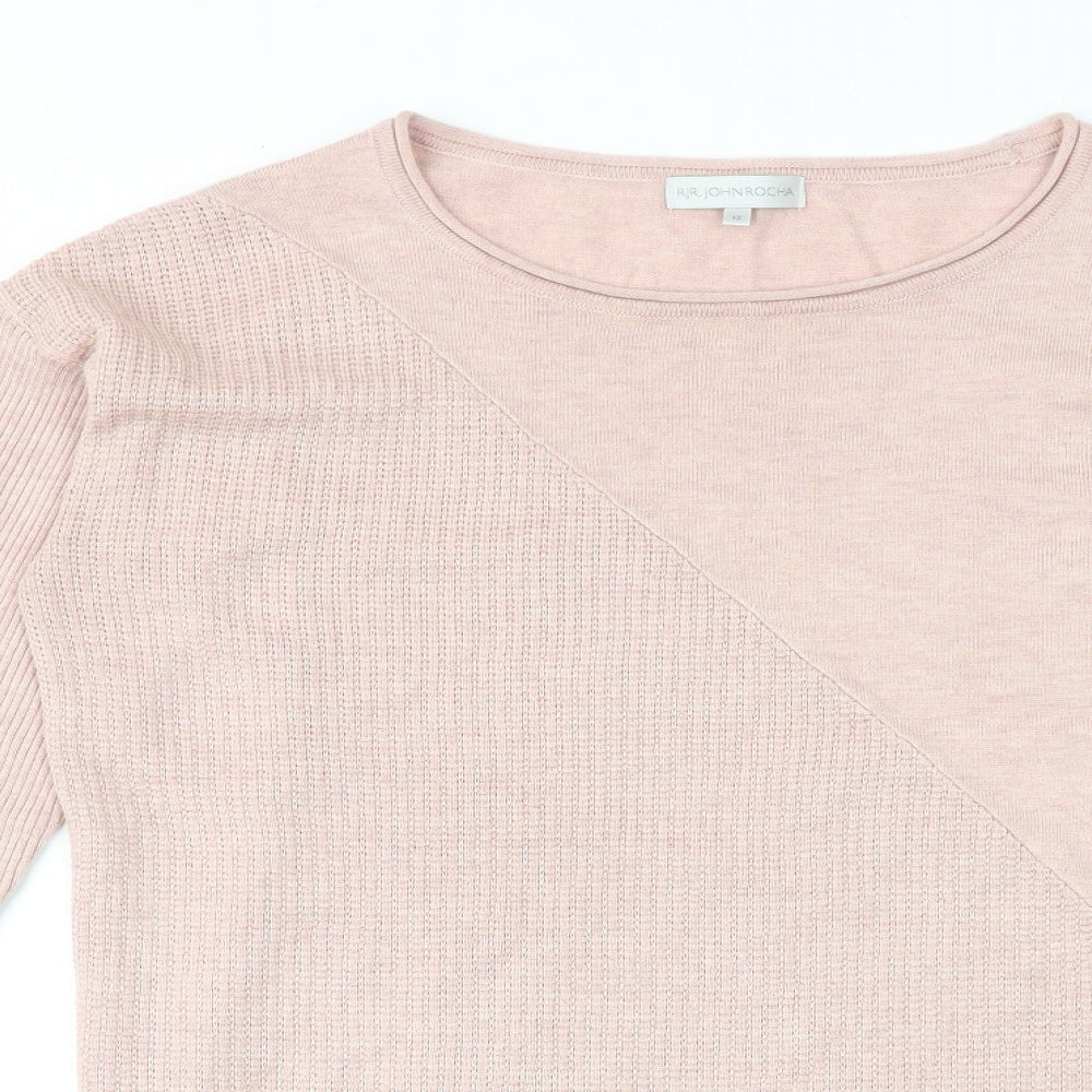 RJR.John Rocha Womens Pink Round Neck Polyester Pullover Jumper Size 12 - Asymmetric