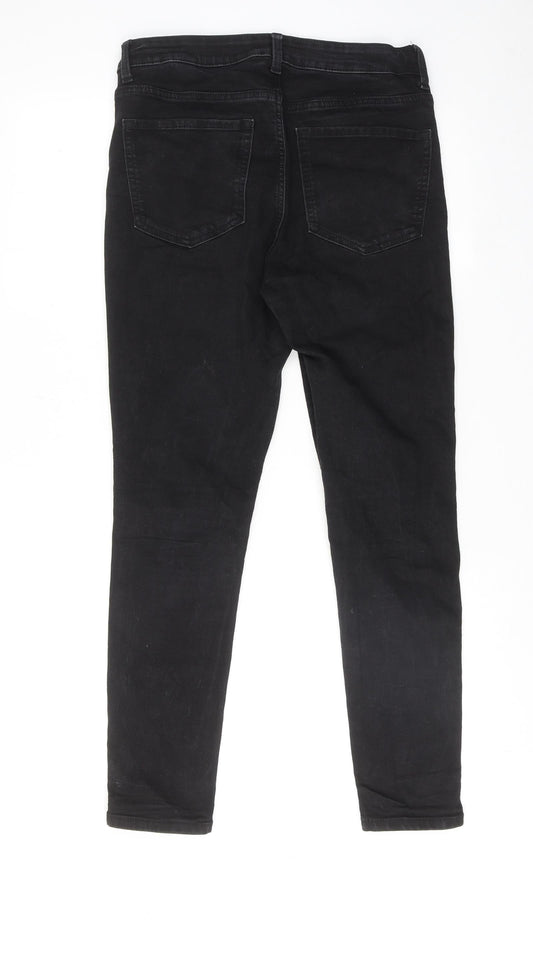 Marks and Spencer Womens Black Cotton Skinny Jeans Size 12 Regular Zip