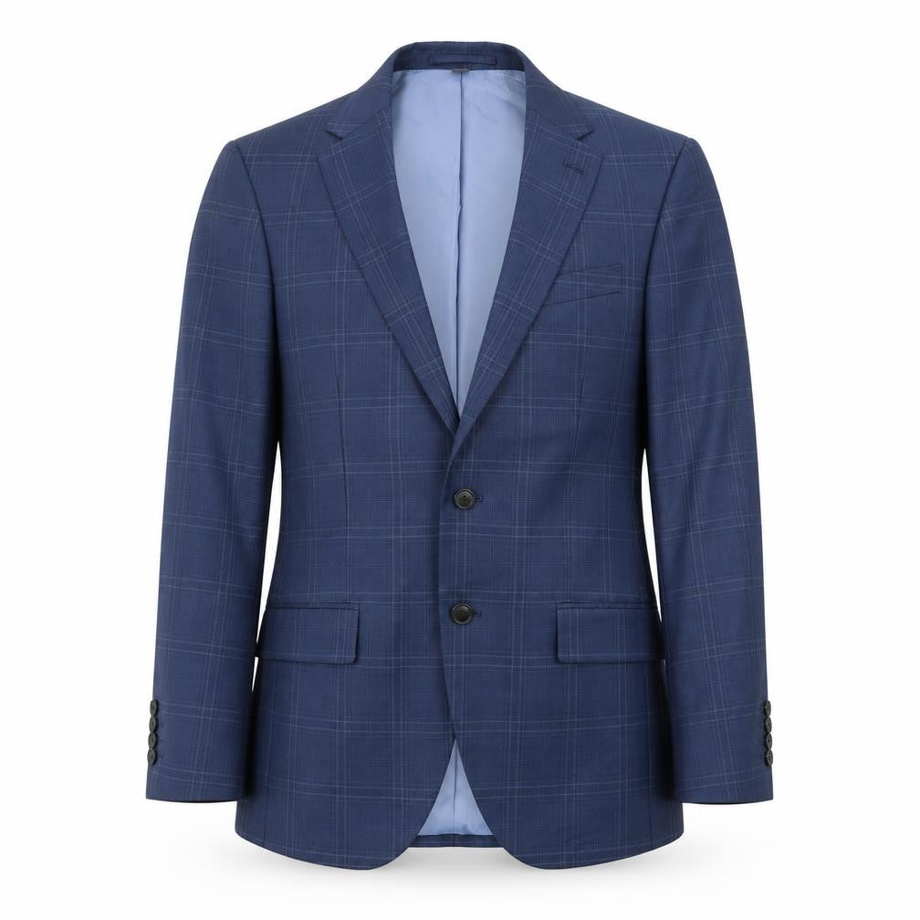 Marks and Spencer Mens Blue Plaid Polyester Jacket Suit Jacket Size 38 Regular