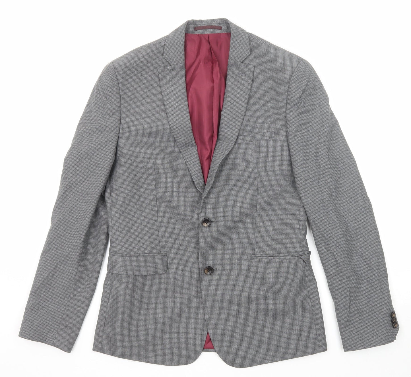 Marks and Spencer Mens Grey Check Polyester Jacket Suit Jacket Size 38 Regular