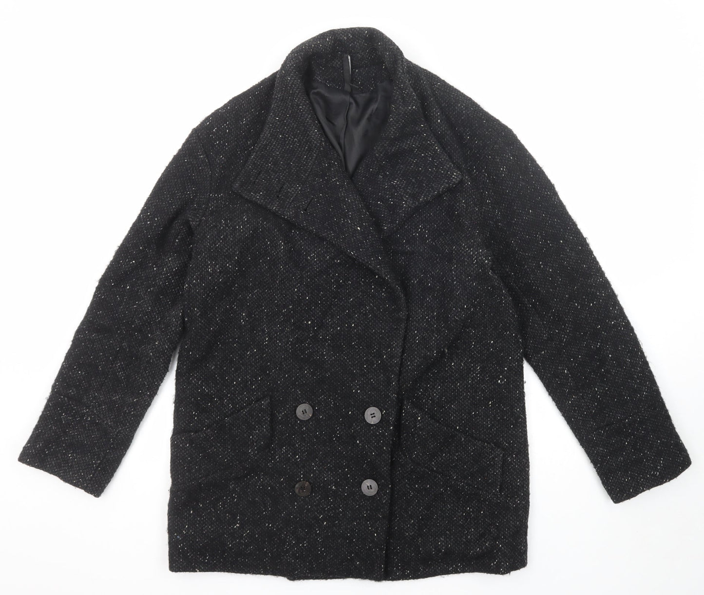 Mango Womens Black Jacket Blazer Size L Button - Speckled