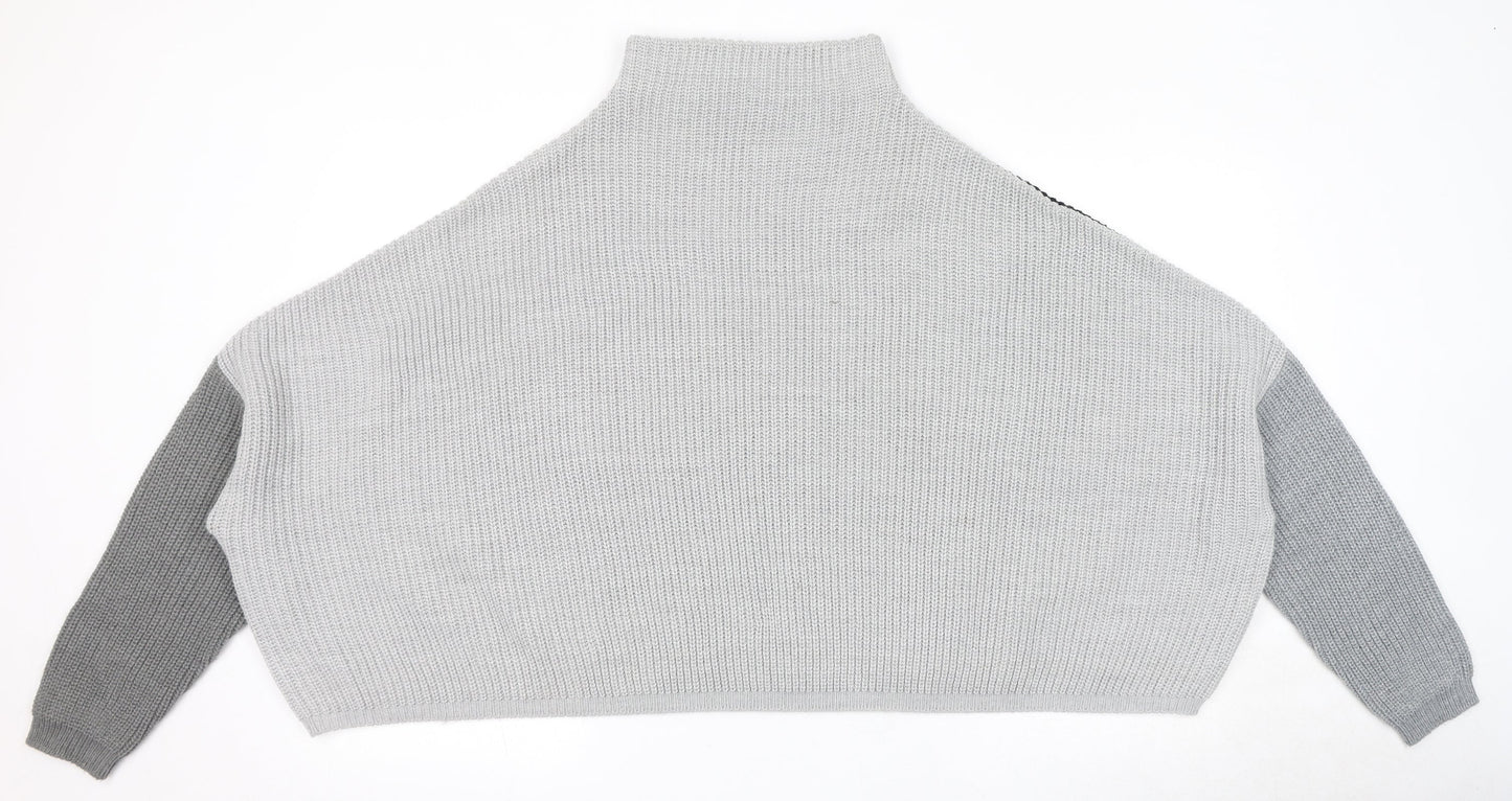 PRETTYLITTLETHING Womens Grey High Neck Acrylic Pullover Jumper Size XL