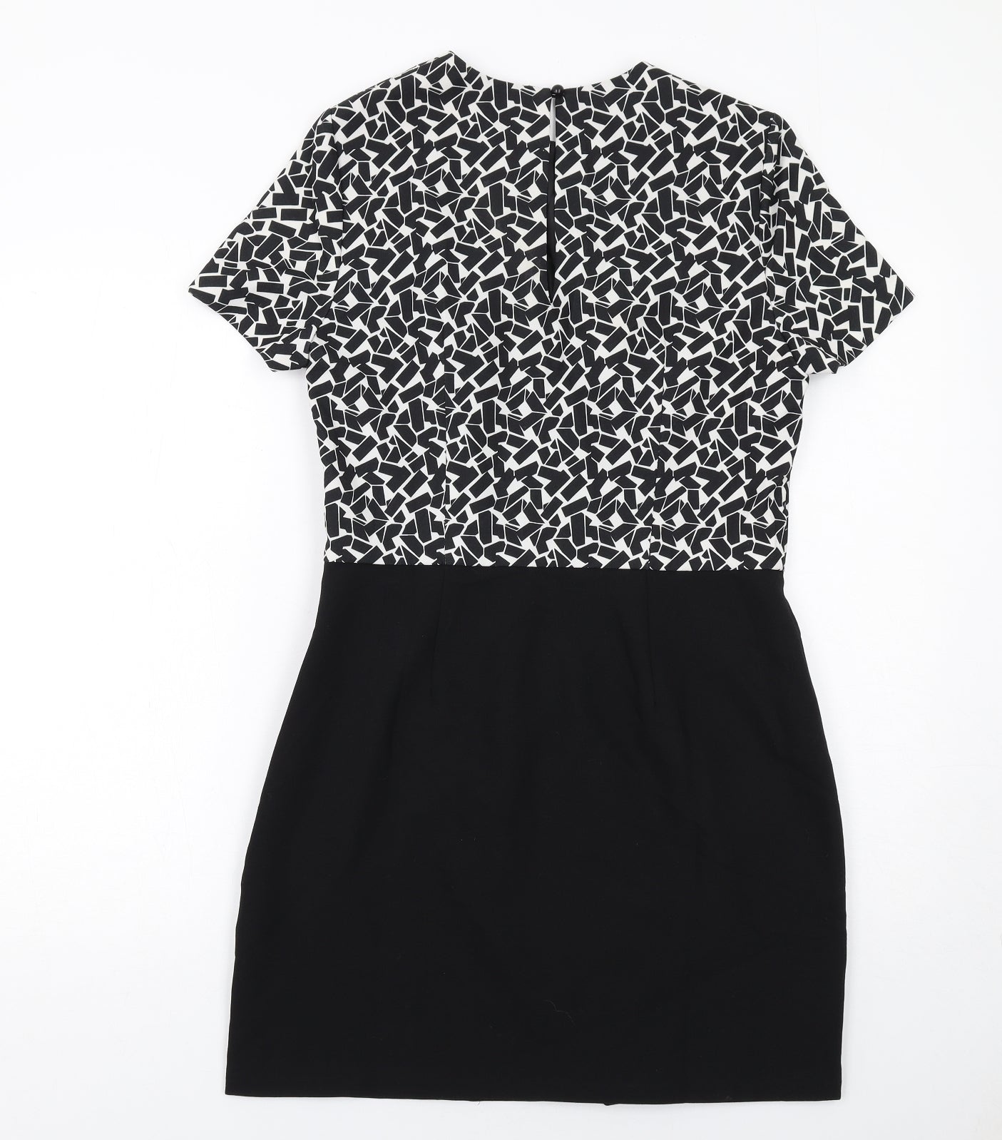 New Look Womens Black Geometric Polyester Shift Size 12 Round Neck Zip