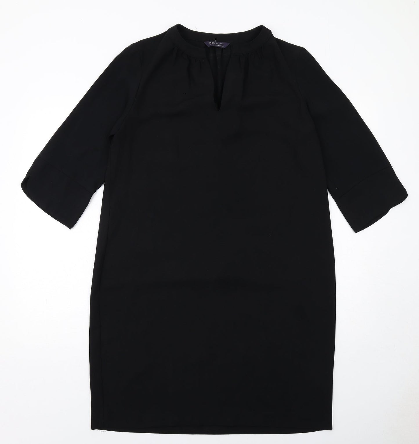 Marks and Spencer Womens Black Polyester A-Line Size 14 V-Neck Pullover