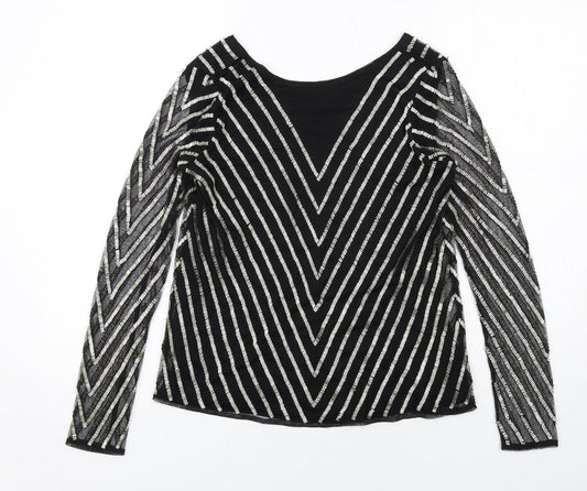 ASOS Womens Black Striped Polyester Basic Blouse Size 8 Boat Neck - Embellished