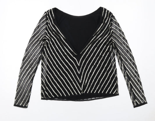 ASOS Womens Black Striped Polyester Basic Blouse Size 8 Boat Neck - Embellished