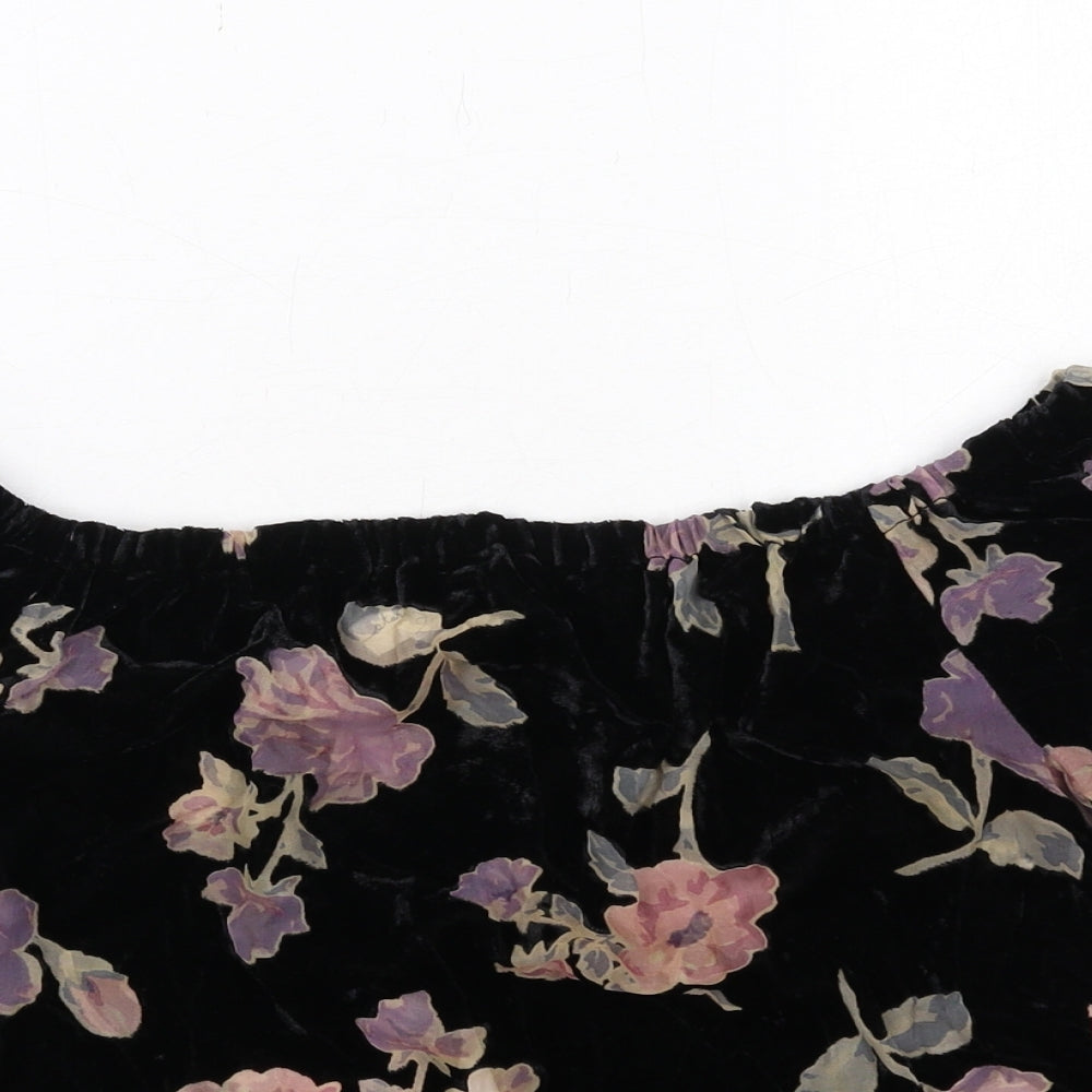 Staring at Stars Womens Black Floral Viscose Basic Blouse Size S Off the Shoulder - Open Back Detail