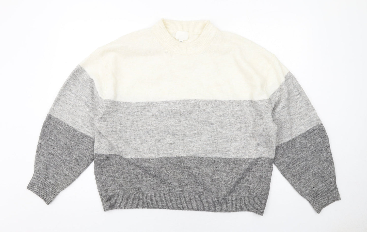 H&M Womens Grey High Neck Striped Polyester Pullover Jumper Size M