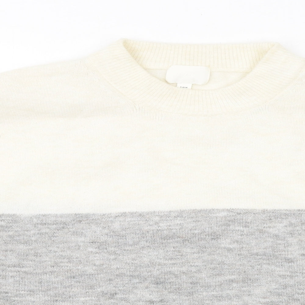 H&M Womens Grey High Neck Striped Polyester Pullover Jumper Size M