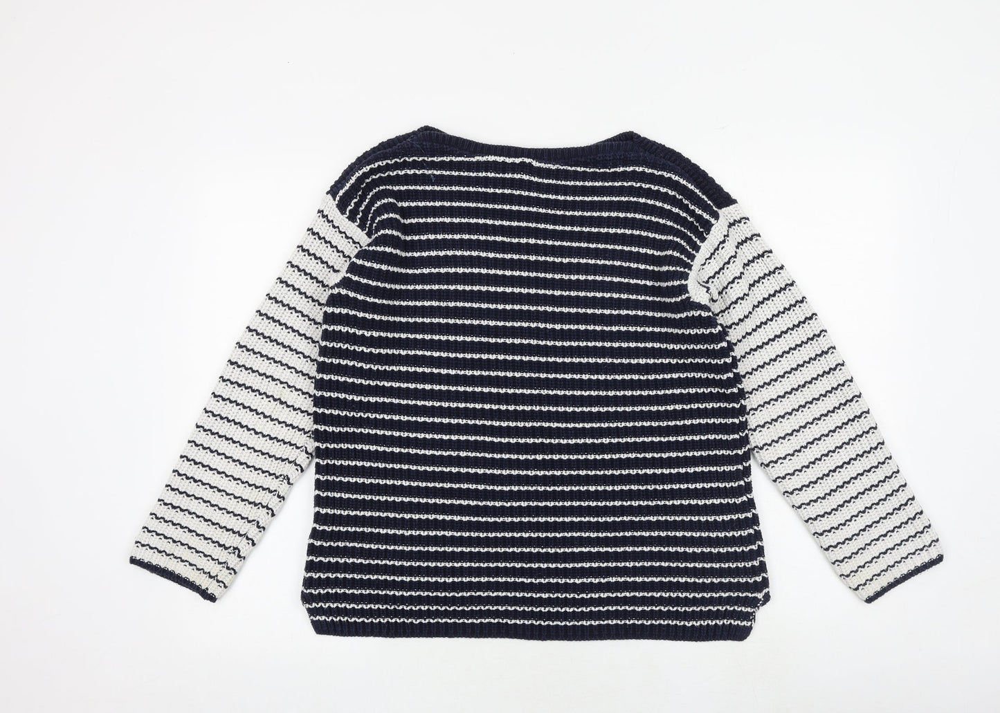 Marks and Spencer Womens Multicoloured Round Neck Striped 100% Cotton Pullover Jumper Size M