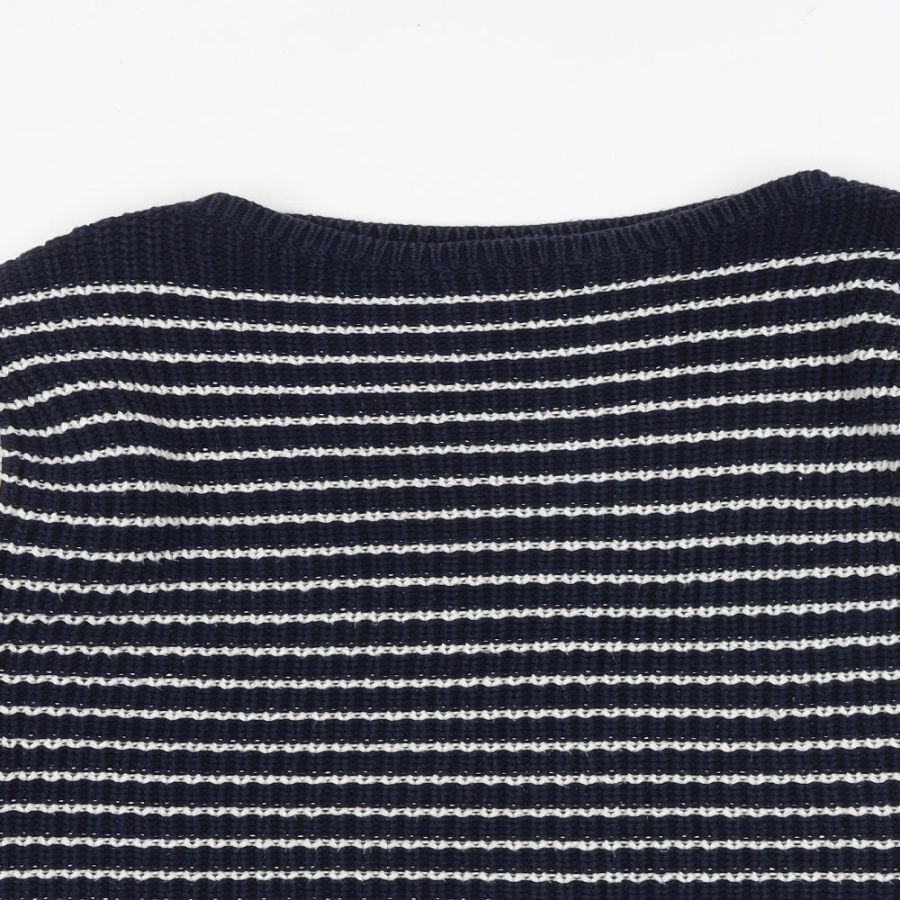 Marks and Spencer Womens Multicoloured Round Neck Striped 100% Cotton Pullover Jumper Size M