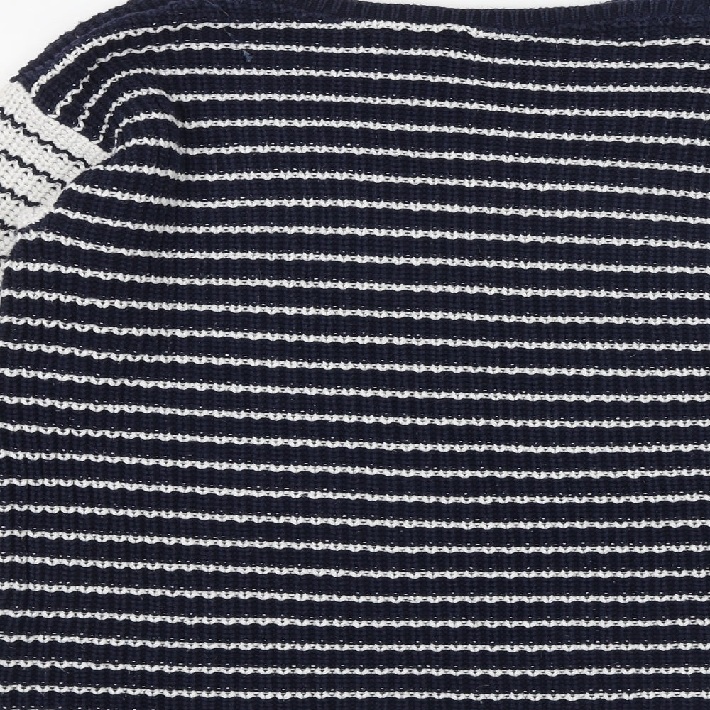 Marks and Spencer Womens Multicoloured Round Neck Striped 100% Cotton Pullover Jumper Size M