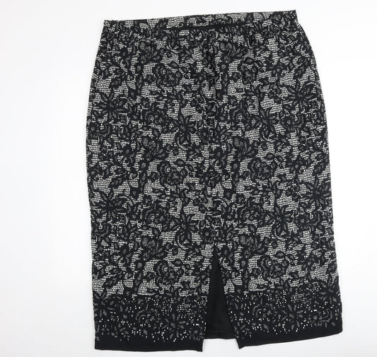 Savoir Womens Black Floral Polyester Straight & Pencil Skirt Size 42 in Zip