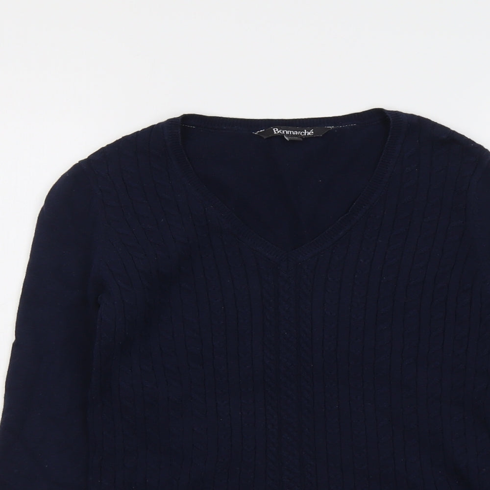Bonmarché Womens Blue V-Neck Cotton Pullover Jumper Size 8