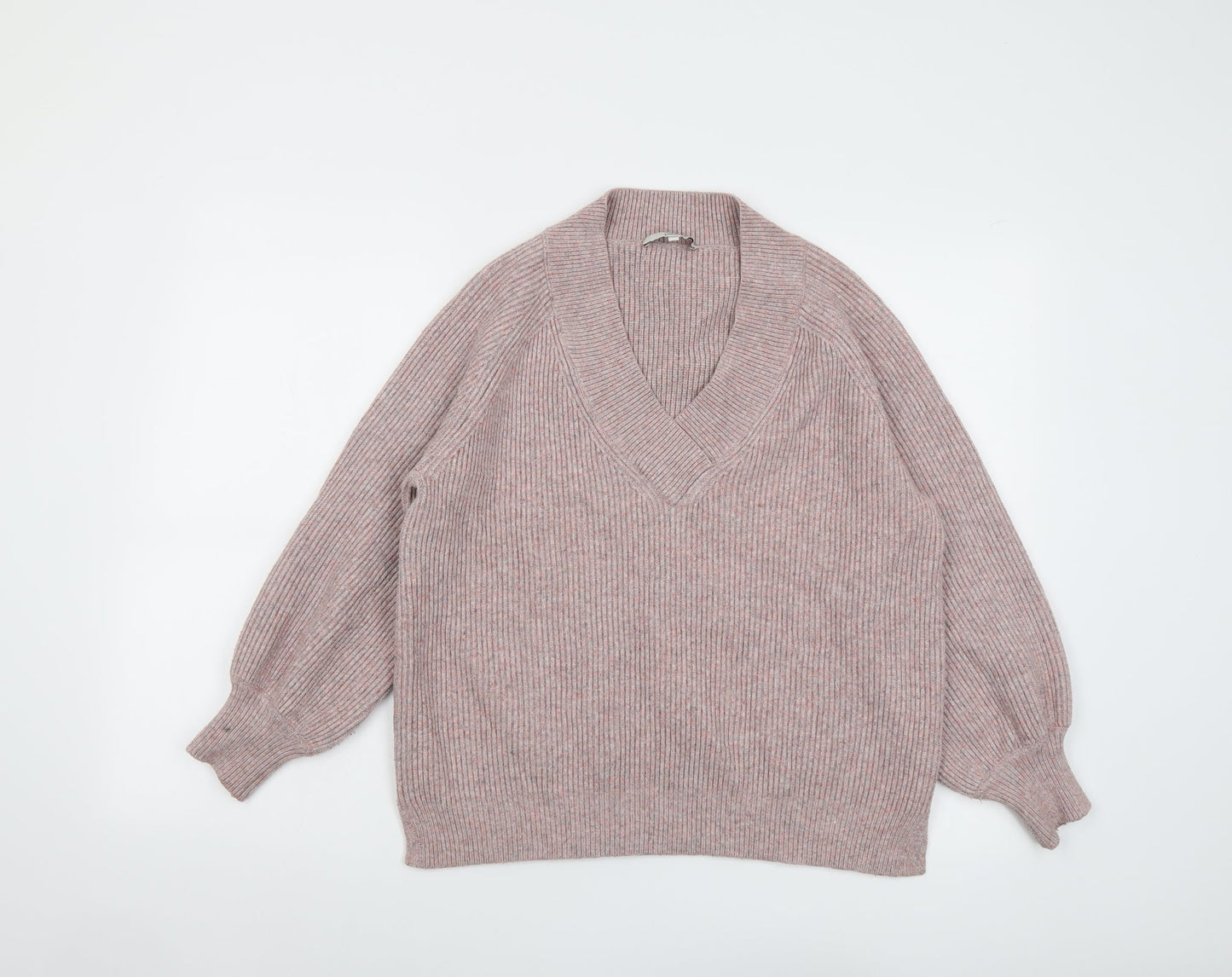 NEXT Womens Pink V-Neck Viscose Pullover Jumper Size L