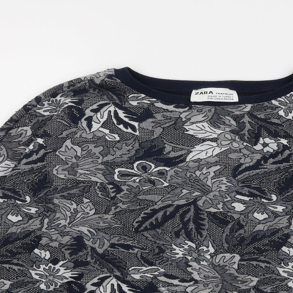 Zara Womens Blue Round Neck Floral Polyester Pullover Jumper Size M