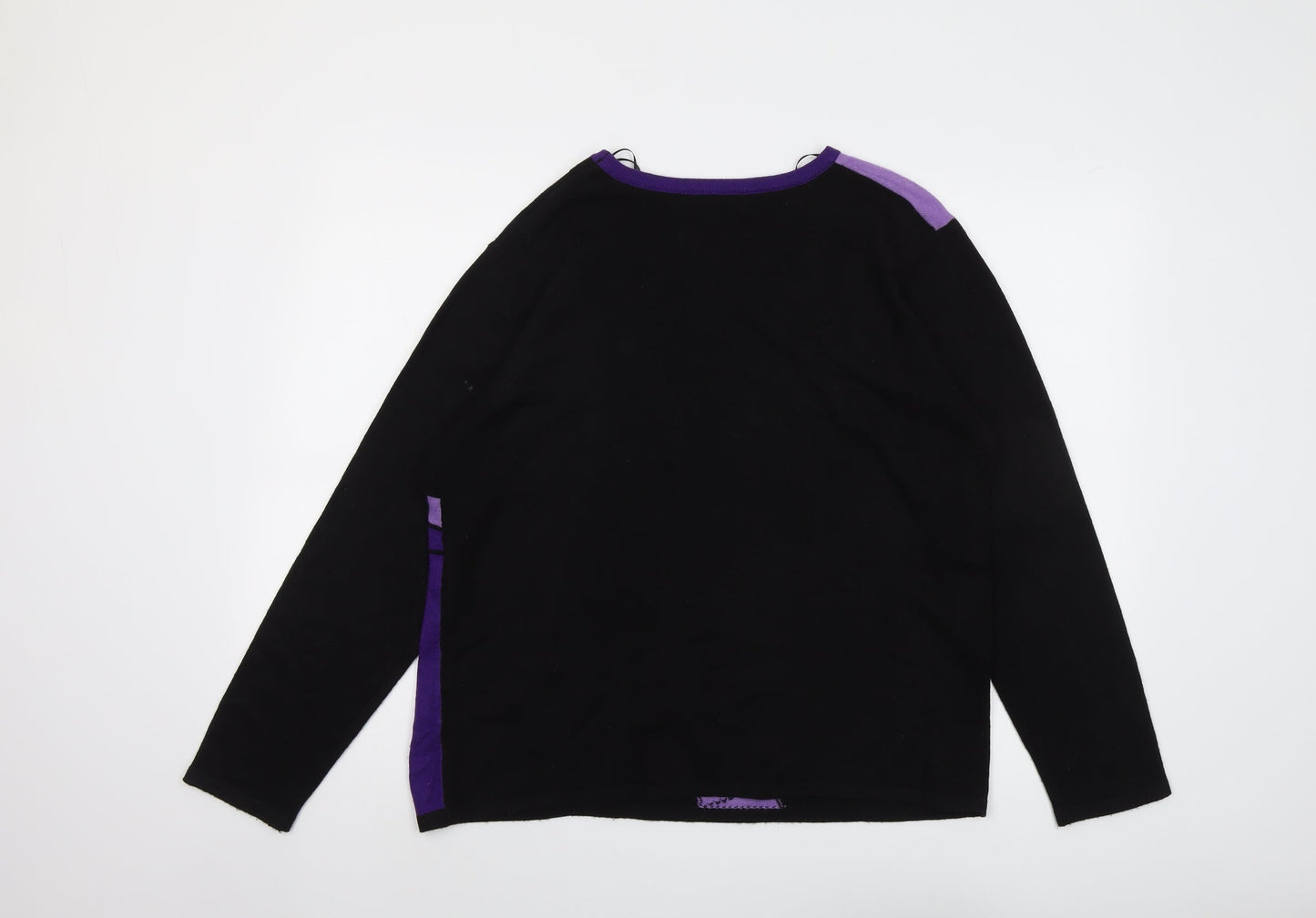 Autonomy Womens Black Round Neck Geometric Acrylic Pullover Jumper Size L